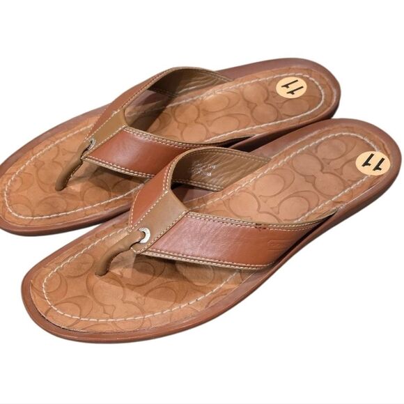 Coach Monogram Logo Leather Flip-Flop Sandals